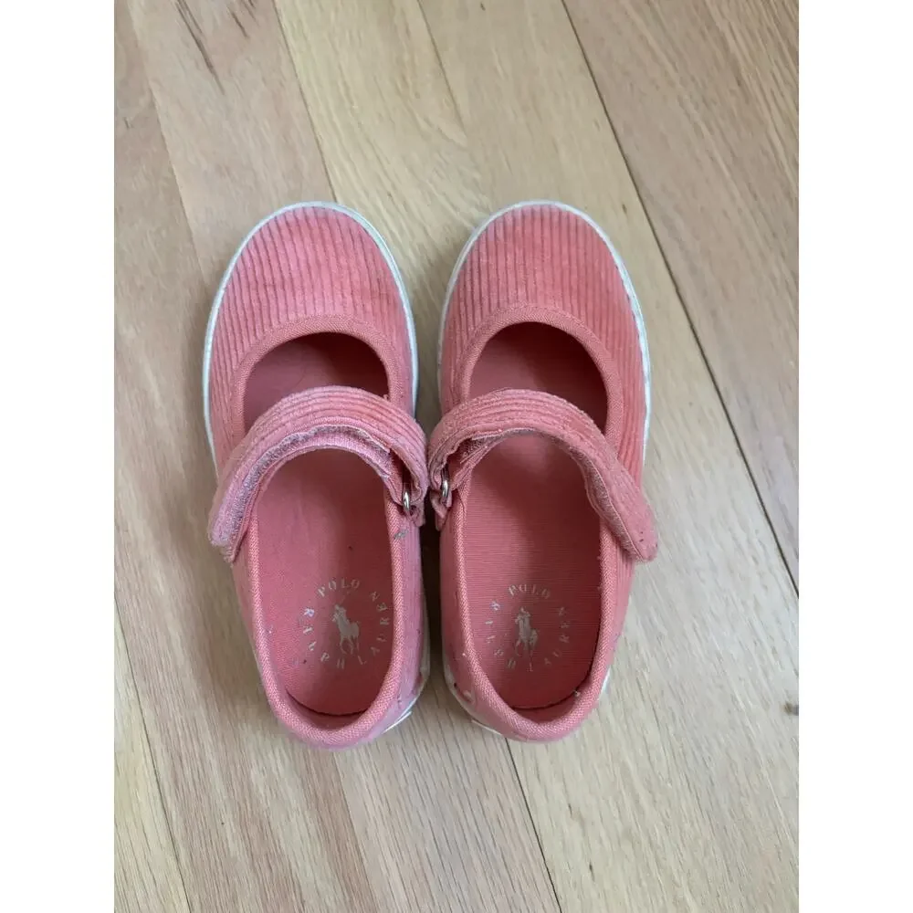 Polo Ralph Lauren Toddler Girls Pink Corduroy Mary Jane Shoes Size 8